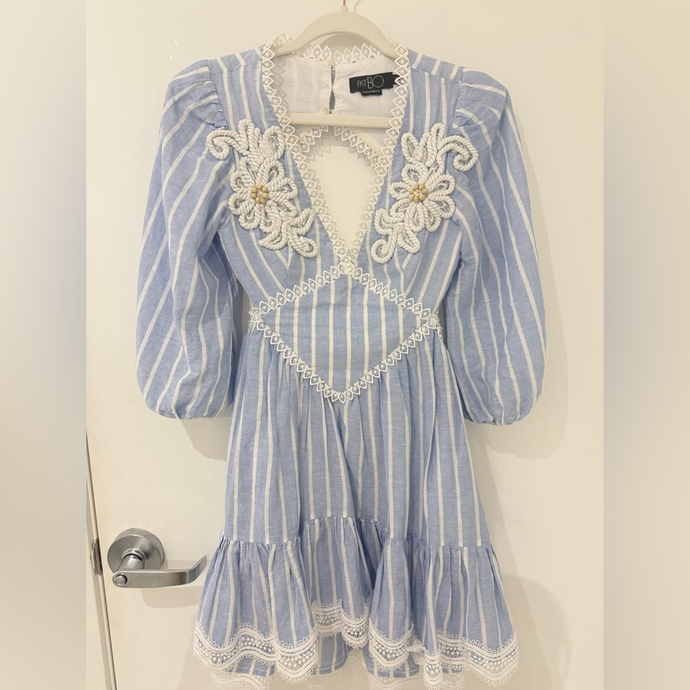 PatBO Marine Linen Embroidery Dress